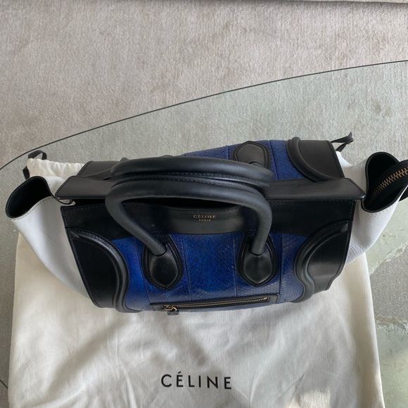 Celine Royal Blue Python Tricolor Mini Luggage Tote - Picture 7 of 14